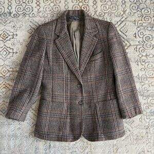 Hunter’s Run Tweed 100% Wool Brown Plaid Women's Blazer Size 9